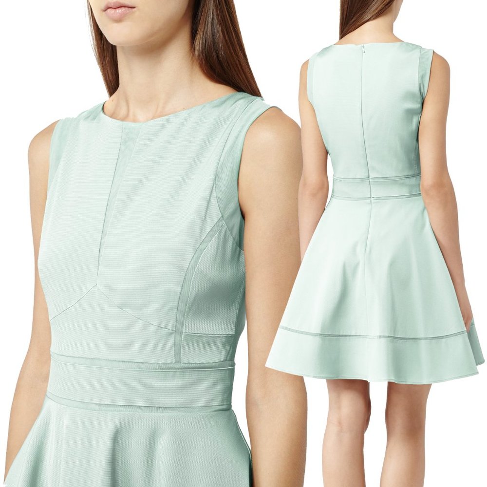 REISS Mia Fit and Flare Dress in Duck Egg Blue